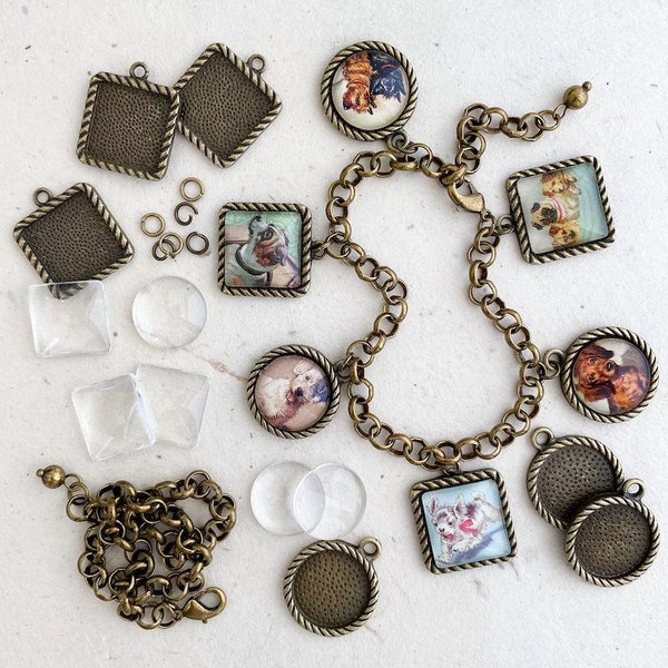 Charm Bracelet DIY Jewelry Kit • Twist Edge • Crafty Gifts for Adults • Antique Silver or Antique Brass Finish