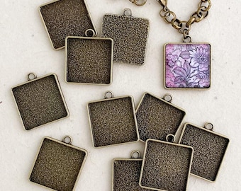 25 pcs • Square DIY Jewelry Trays • 20mm • Silver, Gold or Antique Brass Finish