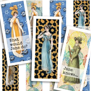 Afdrukbaar collageblad • Jane Austen • 40 stuks 17x44mm rechthoekige afbeeldingen • Digitale ephemera • PDF- en JPEG-download