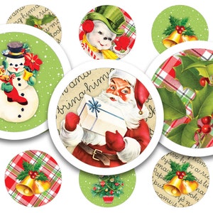 Afdrukbaar collageblad • Kersttijd • 48 stuks ronde afbeeldingen van 1"/25 mm • Digitale ephemera • PDF- en JPEG-download