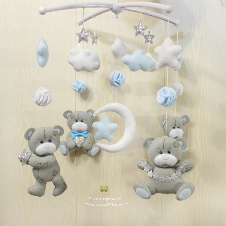 Teddy bear Baby Mobile Baby Crib Mobile Felt Mobile Baby Etsy
