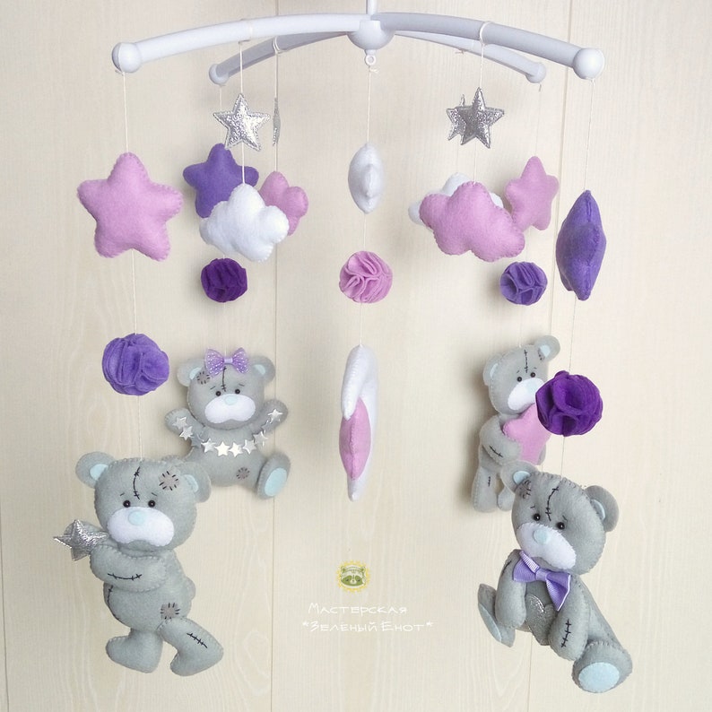 Teddy bear Baby Mobile Baby Crib Mobile Felt Mobile Baby Etsy