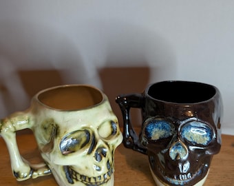 Taza de cerámica con calavera hecha a mano, estilo gótico espeluznante de Halloween