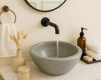 Round Concrete Bathroom Sink – Modern Vessel Basin – Ready to Ship Vanity Sink