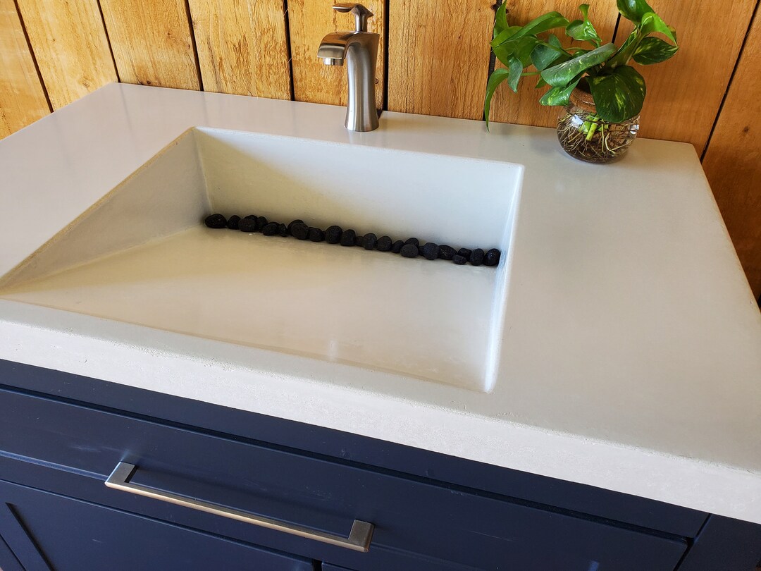Bathroom Vanity With A Slot Drain Ramp Sink, Includes River Rocks