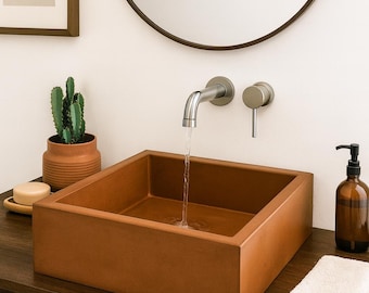 Concrete Square Sink – Large Bathroom Vessel Basin – Modern Vanity Sink – Ready to Ship