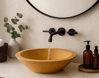 Wok-Shaped Concrete Sink – Round Vessel Bathroom Basin – Modern Vanity Sink – Ready to Ship