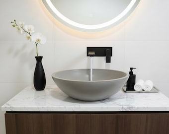 Concrete Vessel Sink, Round Bathroom Basin for Modern Vanities