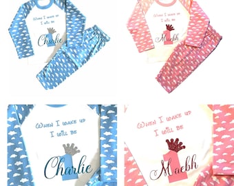 Pijamas de cumpleaños personalizados cuando me despierto, pijamas de comunión personalizados, pijamas para niños, pijamas para niños personalizados, pijamas para niñas y niños