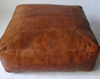 Grande pouf quadrato marocchino in pelle