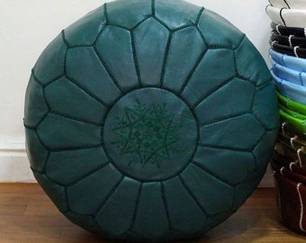 Pouf pouf marocchino PREMIUM in vera pelle - PAVONE
