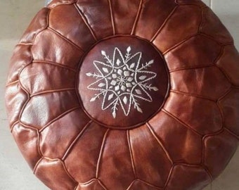 PREMIUM Genuine Leather Moroccan Pouf Pouffe - Cognac
