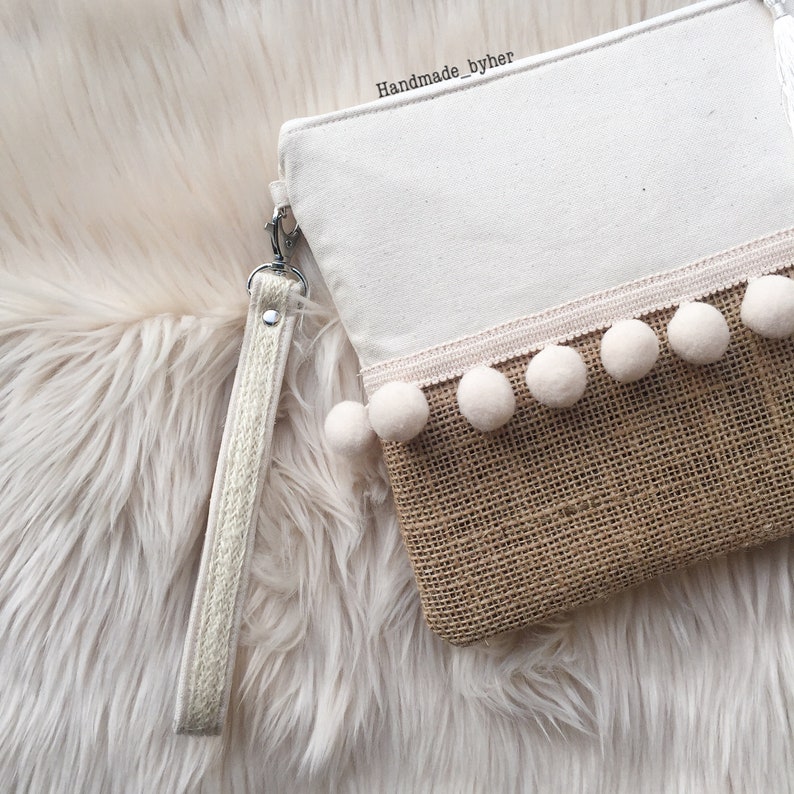 Boho clutch Clutch pompom clutch summer clutch wristlet Etsy