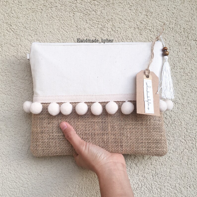 Boho Clutch Clutch Pompom Clutch Summer Clutch Wristlet Etsy