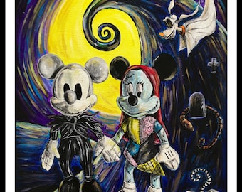 Mickey and Minnie Jack Skellington Sally Print - Etsy