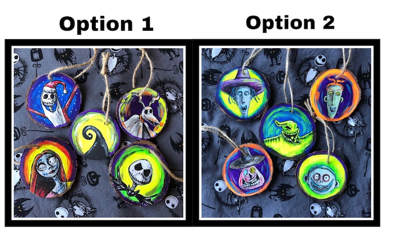 Hand Painted Nightmare Before Christmas Ornaments on wood slices