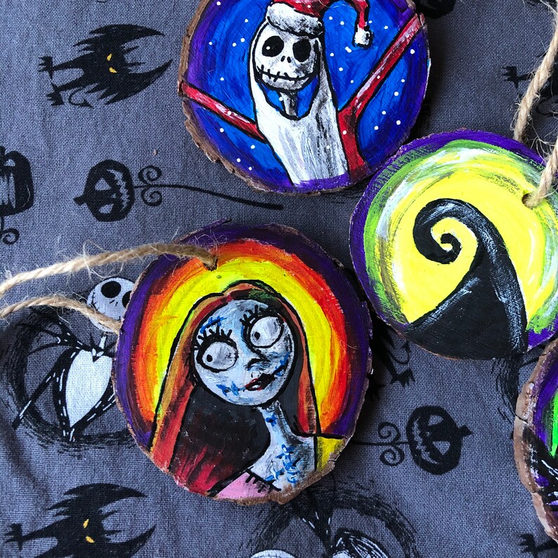 Hand Painted Nightmare Before Christmas Ornaments on wood slices