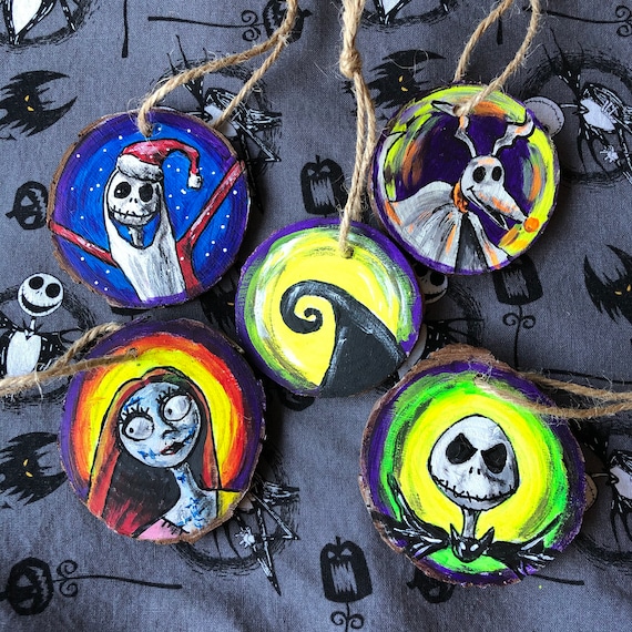 Hand Painted Nightmare Before Christmas Ornaments on wood slices