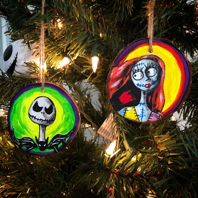 Hand Painted Nightmare Before Christmas Ornaments on wood slices