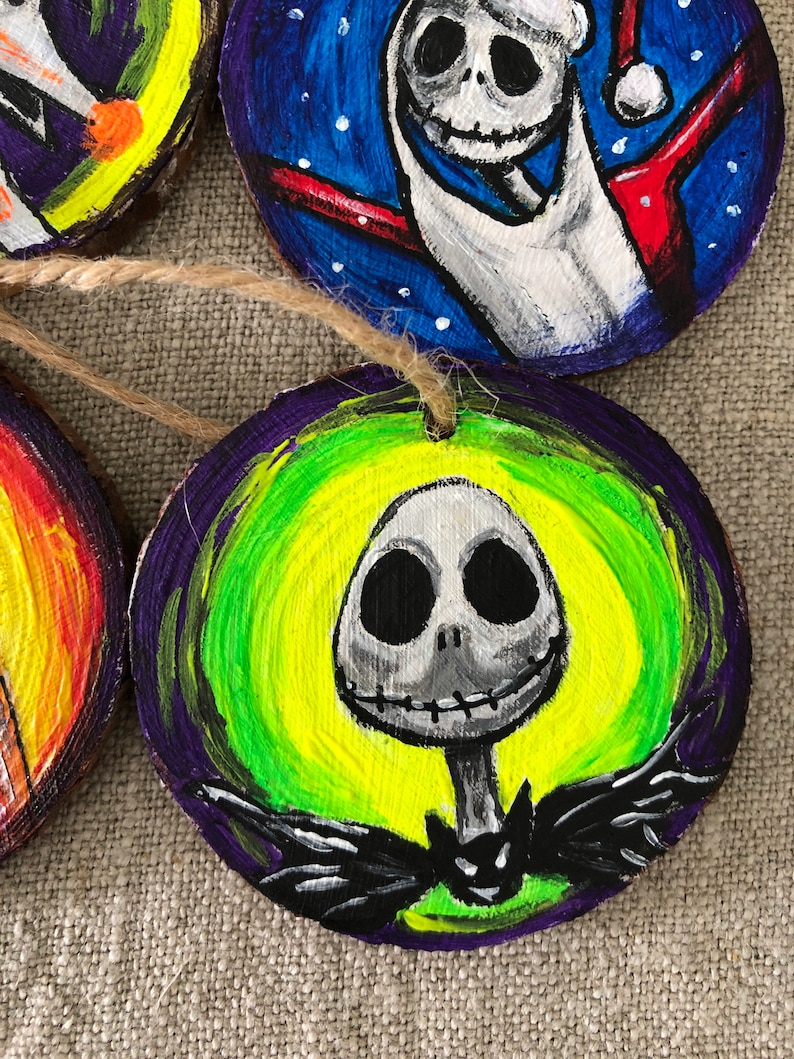 Hand Painted Nightmare Before Christmas Ornaments on wood slices