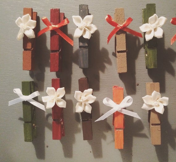 Decorative Mini Autumn Wooden Shabby Chic Clothespins Magnets Etsy