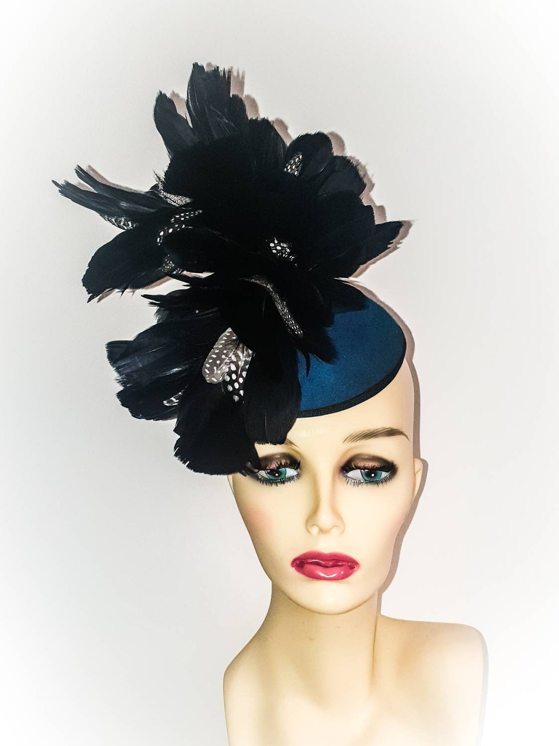 Teal and Black Fascinator | Etsy