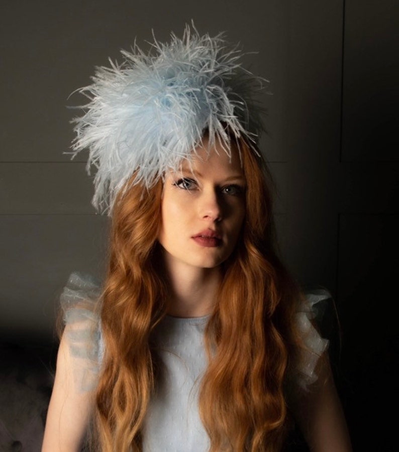 Light Blue Ostrich Feather Small Hat / Fascinator / Cocktail Etsy