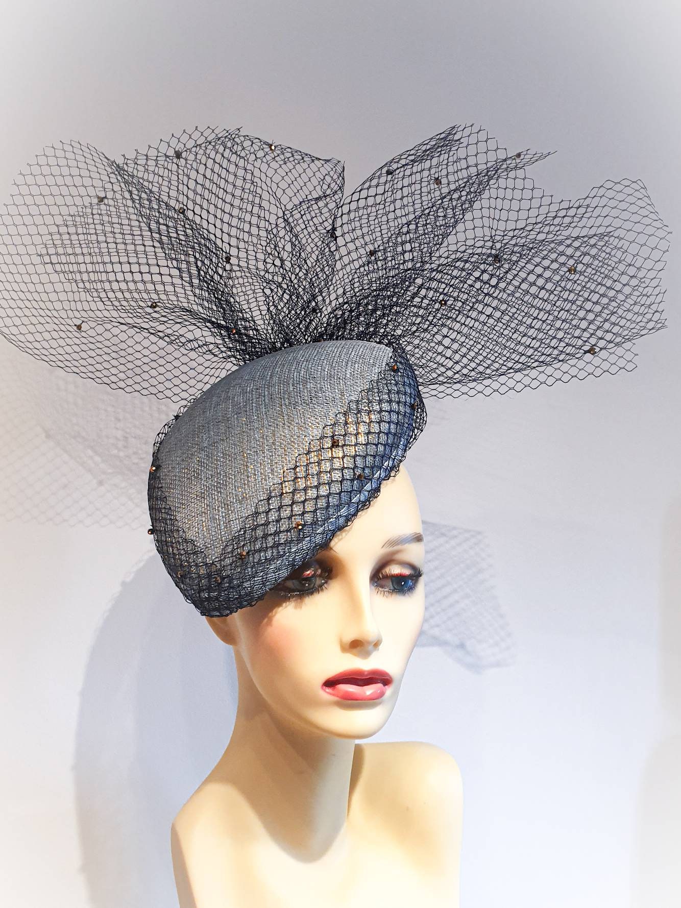 Blue and Gold Large Teardrop Fascinator 