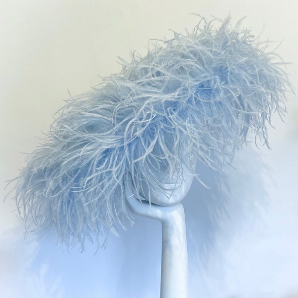 Pale Blue large ostrich feather plume hat.