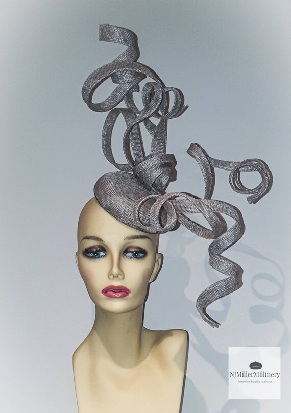 Pewter Grey Sinamay Tall Fascinator 