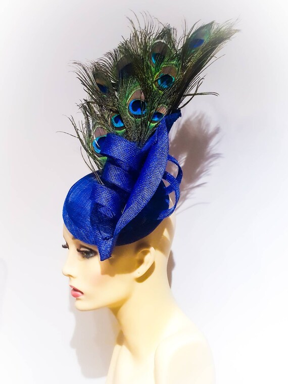 Royal Blue Fascinator Button Hat 