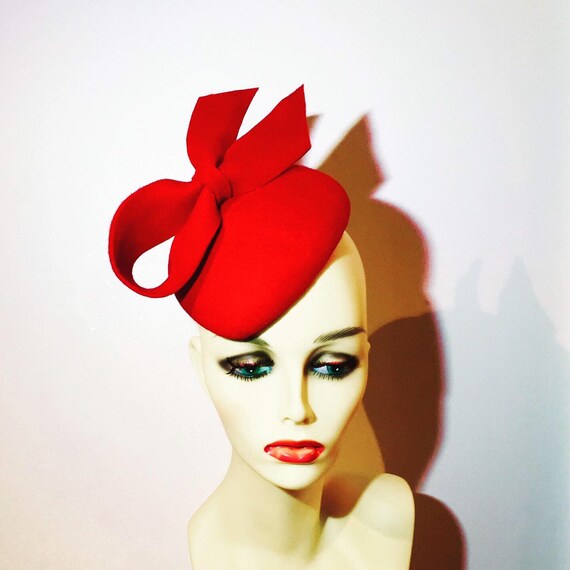 Red Felt Teardrop Fascinator / Percher 