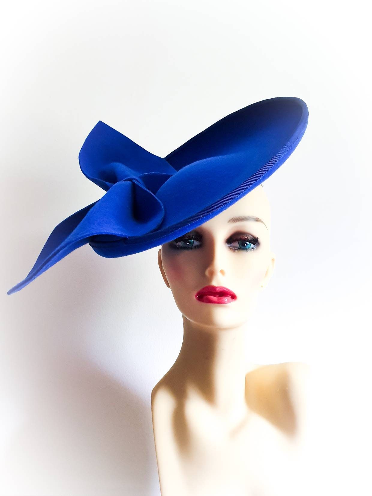 Royal blue Felt fascinator, Royal blue winter fascinator hat, Royal