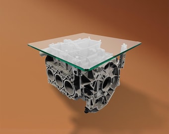 Porsche 911 3.6 Motorblock Couchtisch Pulverbeschichtet Sandgestrahlt & 12 mm Glas
