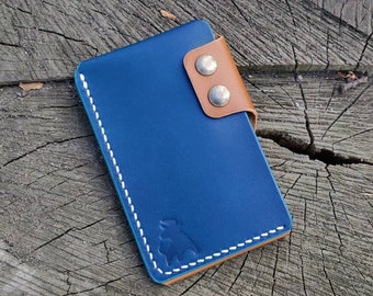 Porte-cartes en cuir, mini portefeuille de poche tanné végétal, porte-cartes minimaliste