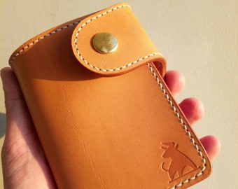 Leather Biker Wallet With A Ring For Chain Or Lanyard, Unpainted Veg Tanned Travel Western Wallet