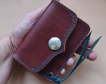 Short Trucker Wallet With A Ring For Chain Or Lanyard, Veg Tan Wallet, Stylish Wallet For Rider, Biker or Trucker