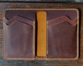 Leather Bifold Wallet, Vertical Card Wallet, Minimalist Slim Bifold Wallet