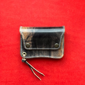 Cartera corta de camionero Rocado Shell Cordovan con anilla para cadena o cordón, billetera elegante para motociclistas, motociclistas o camioneros