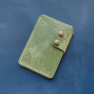 Porta carte in pelle, mini portafoglio tascabile conciato al vegetale, custodia porta carte minimalista
