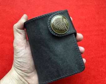 Cartera de motociclista con anilla para cadena o cordón, cartera de viaje estilo western curtida vegetal