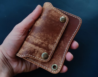 Short Trucker Wallet With A Ring For Chain Or Lanyard, Veg Tan Wallet, Stylish Wallet For Rider, Biker or Trucker