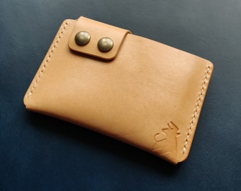 Leather Slim And Simple Card Holder, Minimalist, Compact Wallet For Cards And Folded Bills, Credit Card Holder With Two Snaps