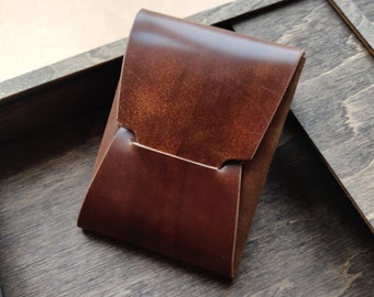 Leren portemonnee met leren kaarten van Rocado Shell cordovan, minimalistische origami-portemonnee, EDC-kaarthouder