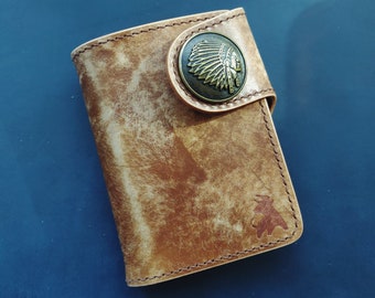 Cartera de motociclista con anillo para cadena o cordón, cartera occidental de viaje curtida vegetal