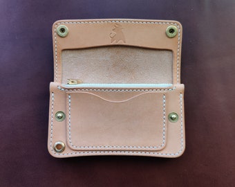 Vegetable Tanned Natural Leather Mini Trucker Wallet, Luxury Compact Wallet