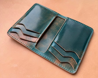 Cartera Shell Cordovan, billetera vertical de cuero, billetera minimalista delgada de lujo