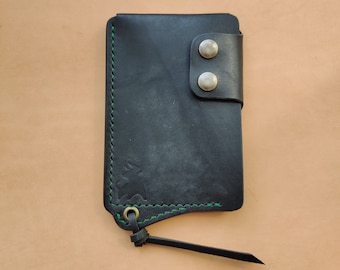 Tarjetero de piel con anilla para cadena o cordón, minicartera de bolsillo, tarjetero minimalista