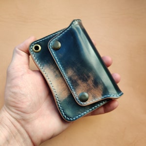 Cartera corta de camionero Rocado Shell Cordovan con anilla para cadena o cordón, billetera elegante para motociclistas, motociclistas o camioneros