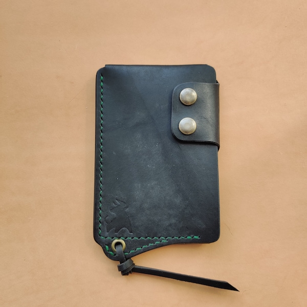 Tarjetero de cuero con anilla para cadena o cordón, mini billetera de bolsillo, estuche minimalista para tarjetero